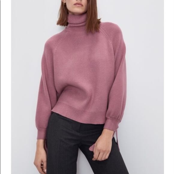 Zara black ribbed turtleneck sweater with ties size Small - Picture 2 of 10